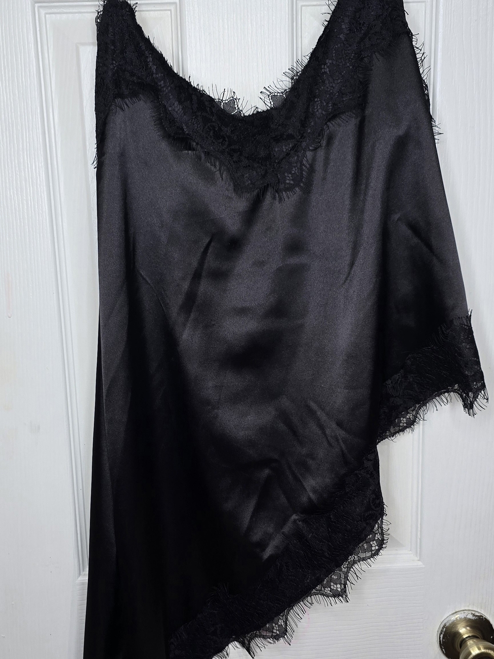 Black Satin Lace-Trim Slip Dress - Women Intimates
